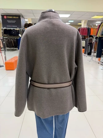 Серо-коричневое полупальто кашемировое женское 1131-70-1