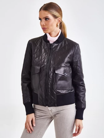Кожаный стеганый женский бомбер премиум класса 3042-1
