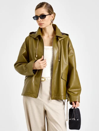 Женская кожаная куртка с капюшоном премиум класса 3102-1