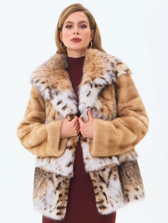 Женская шуба из рысевидной кошки с капюшоном премиум класса Мариана(к)-0