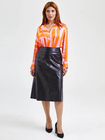 Кожаная юбка миди 09-0