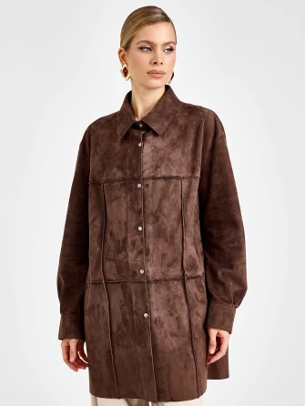 Коричневая женская замшевая куртка премиум класса 3108з-0