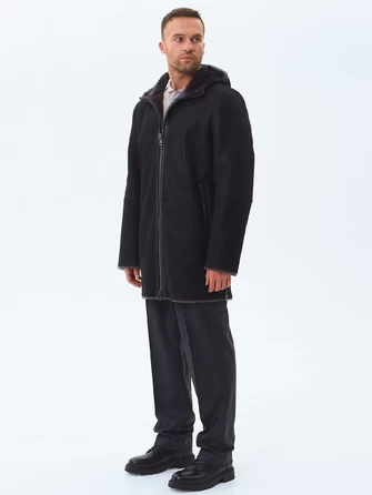 Длинная мужская дубленка из натуральной овчины премиум класса 438-1