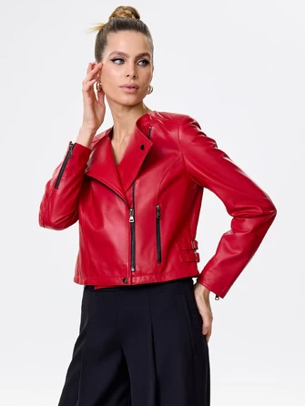 Красная кожаная женская косуха 389-0