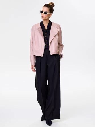 Пудровая кожаная женская косуха 389-1