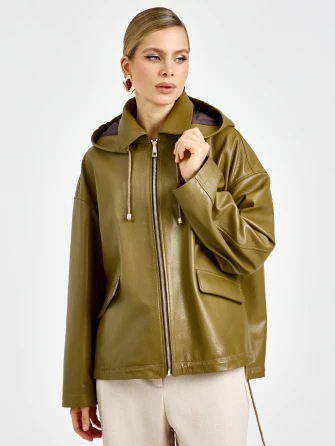 Женская кожаная куртка с капюшоном премиум класса 3102-0